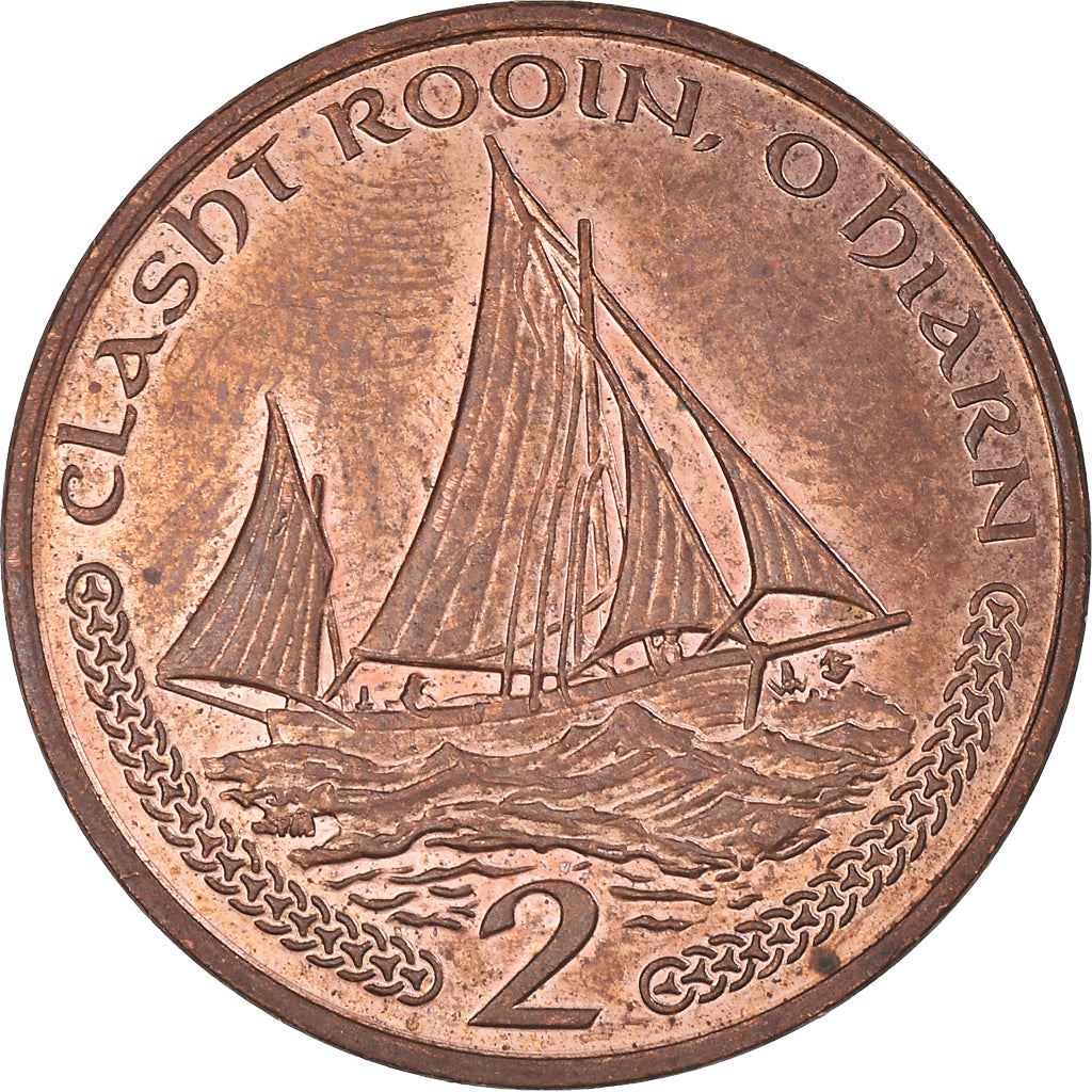 Isle of Man Coin Manx 2 Pence | Queen Elizabeth II | Lugger Fishing Boat | KM1037 | 2000 - 2003