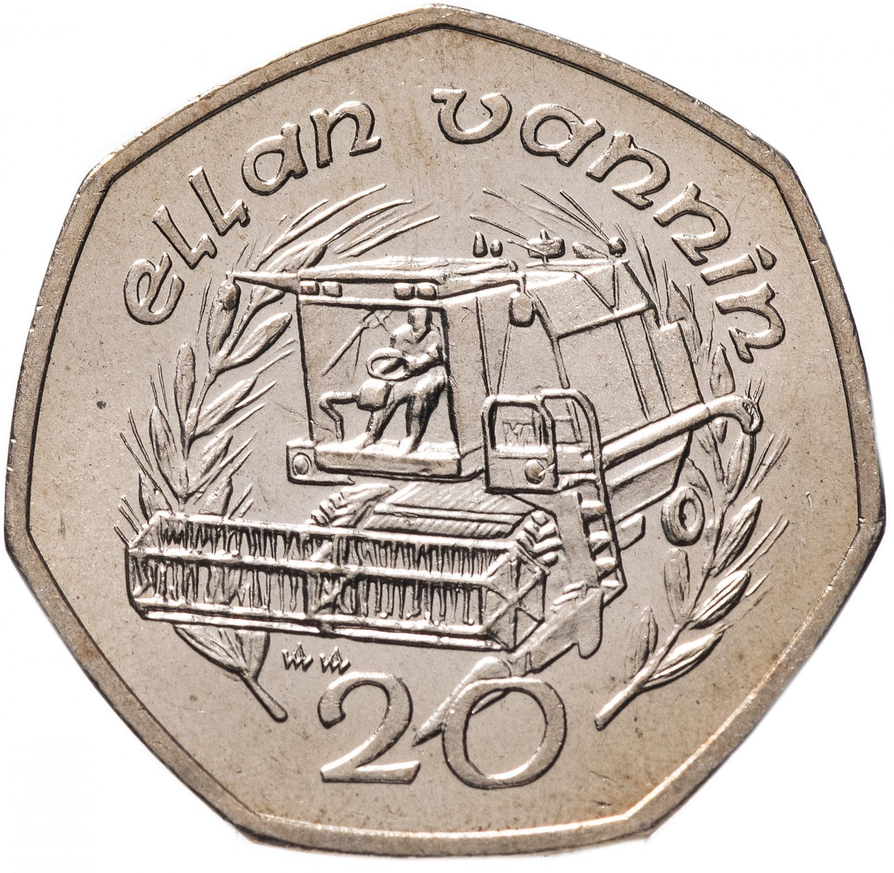 Isle of Man Coin Manx 20 Pence | Queen Elizabeth II | Combine Harvester | KM211 | 1988 - 1992