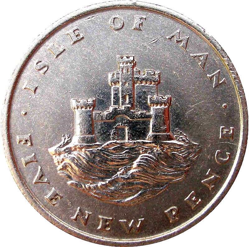 Isle of Man Coin Manx 5 New Pence | Queen Elizabeth II | Refuge Tower | KM22 | 1971 - 1975