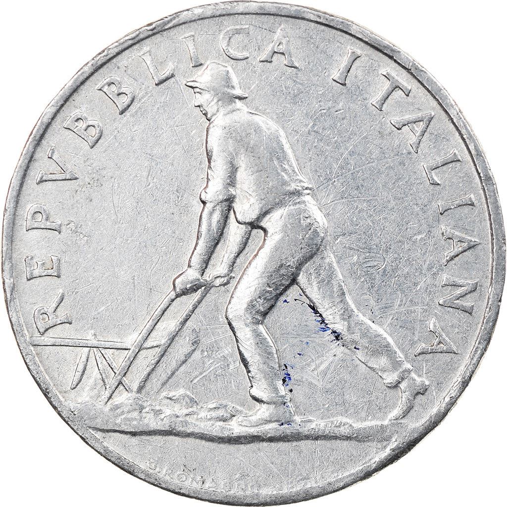 Italy | 2 Lire Coin | Farmer | Plowing Field | Wheat Ear | KM88 | 1946 - 1950