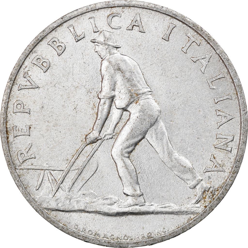 Italy | 2 Lire Coin | Farmer | Plowing Field | Wheat Ear | KM88 | 1946 - 1950