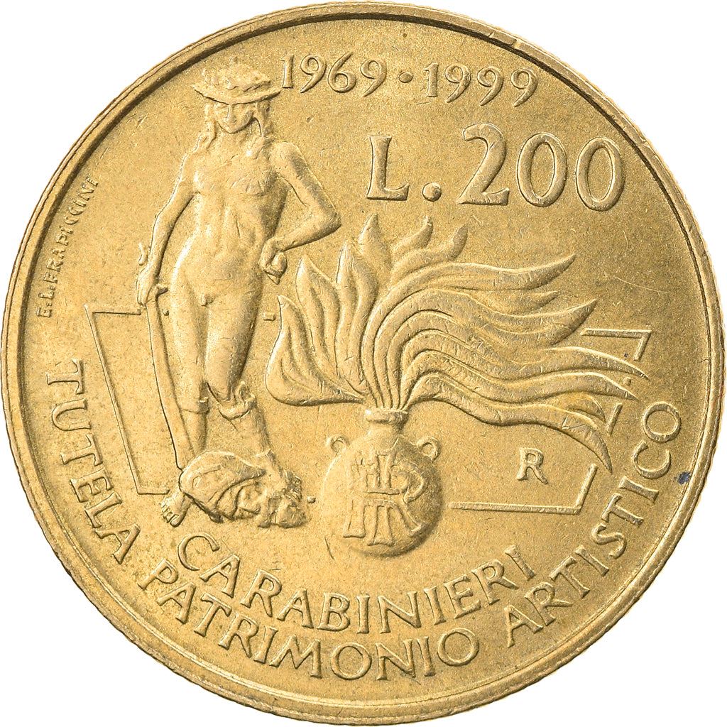 Italy 200 Lire Coin | Carabinieri Art Squad | David Statue | Donatello | KM218 | 1999