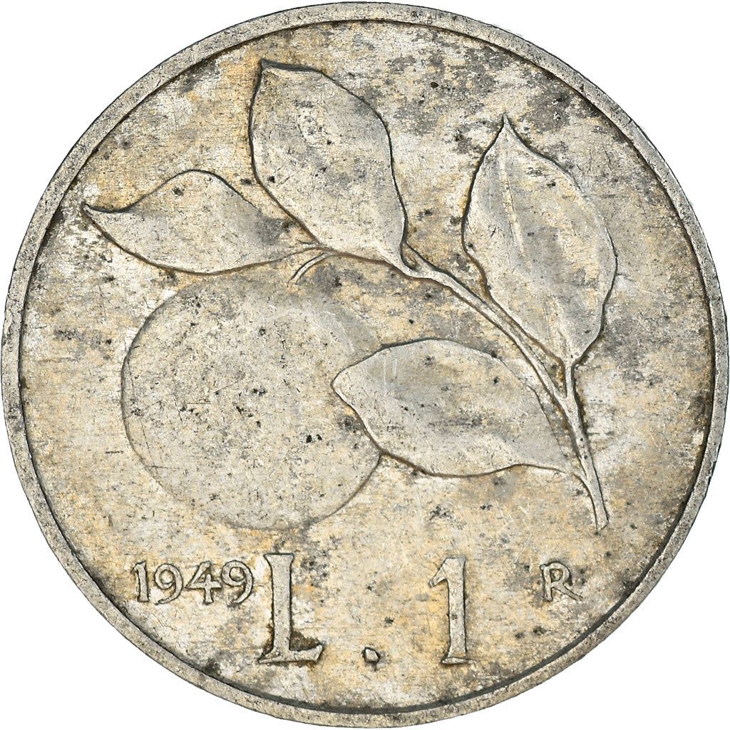 Italy Coin 1 Lira | Libertine | Wheat Sprigs | Fruit | KM87 | 1946 - 1950