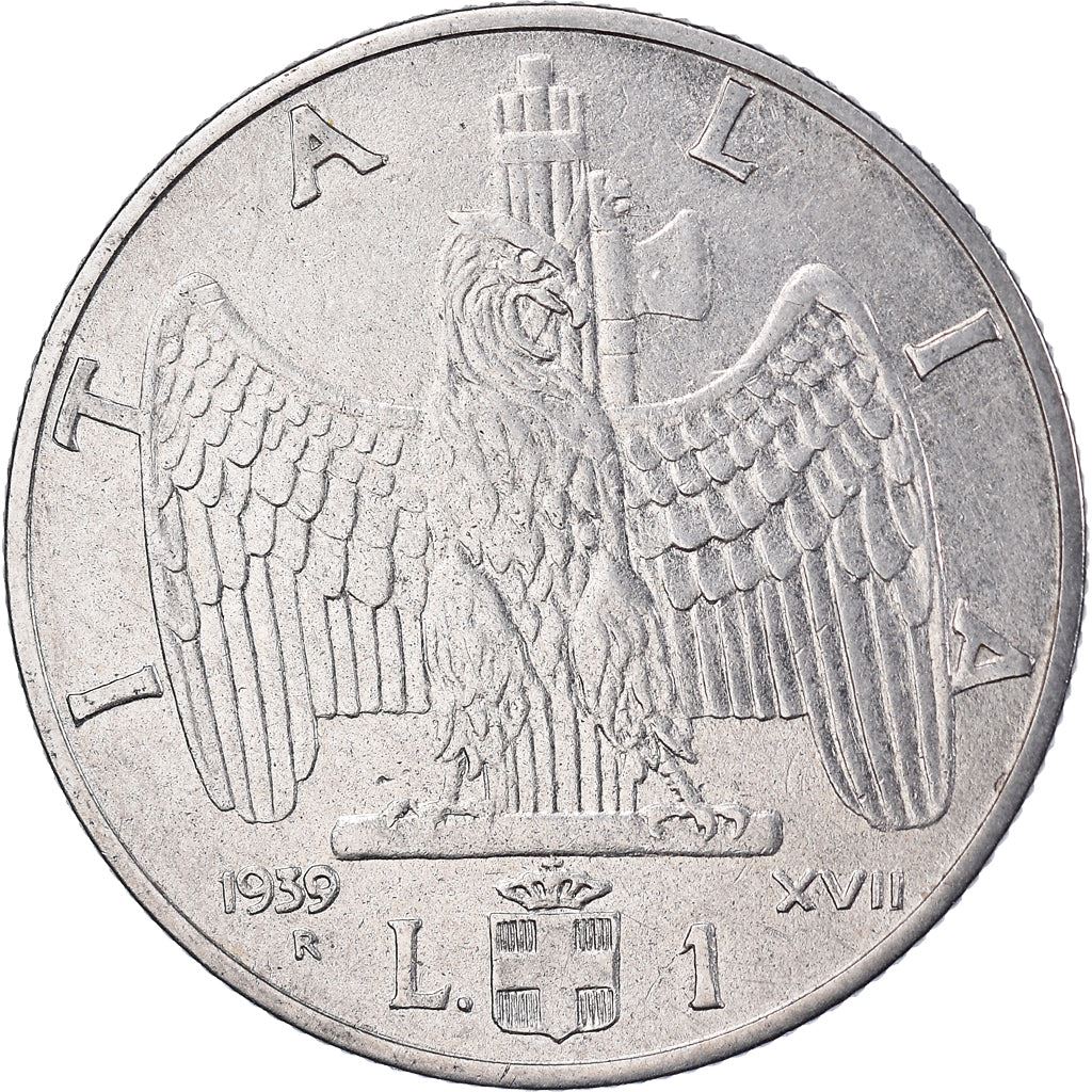 Italy Coin 1 Lira - Vittorio Emanuele III | Eagle | Savoy Shield | Axe | KM77a | 1939 - 1940