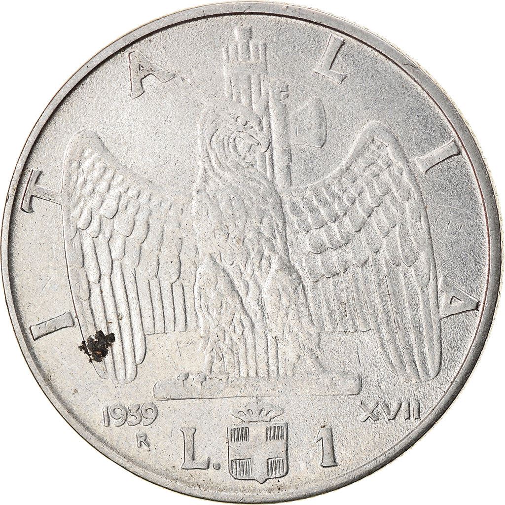 Italy Coin 1 Lira - Vittorio Emanuele III | Eagle | Savoy Shield | Axe | KM77a | 1939 - 1940