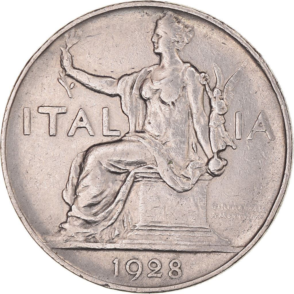 Italy Coin 1 Lira - Vittorio Emanuele III | Libertine | Savoy Shield | Olive | KM62 | 1922 - 1935