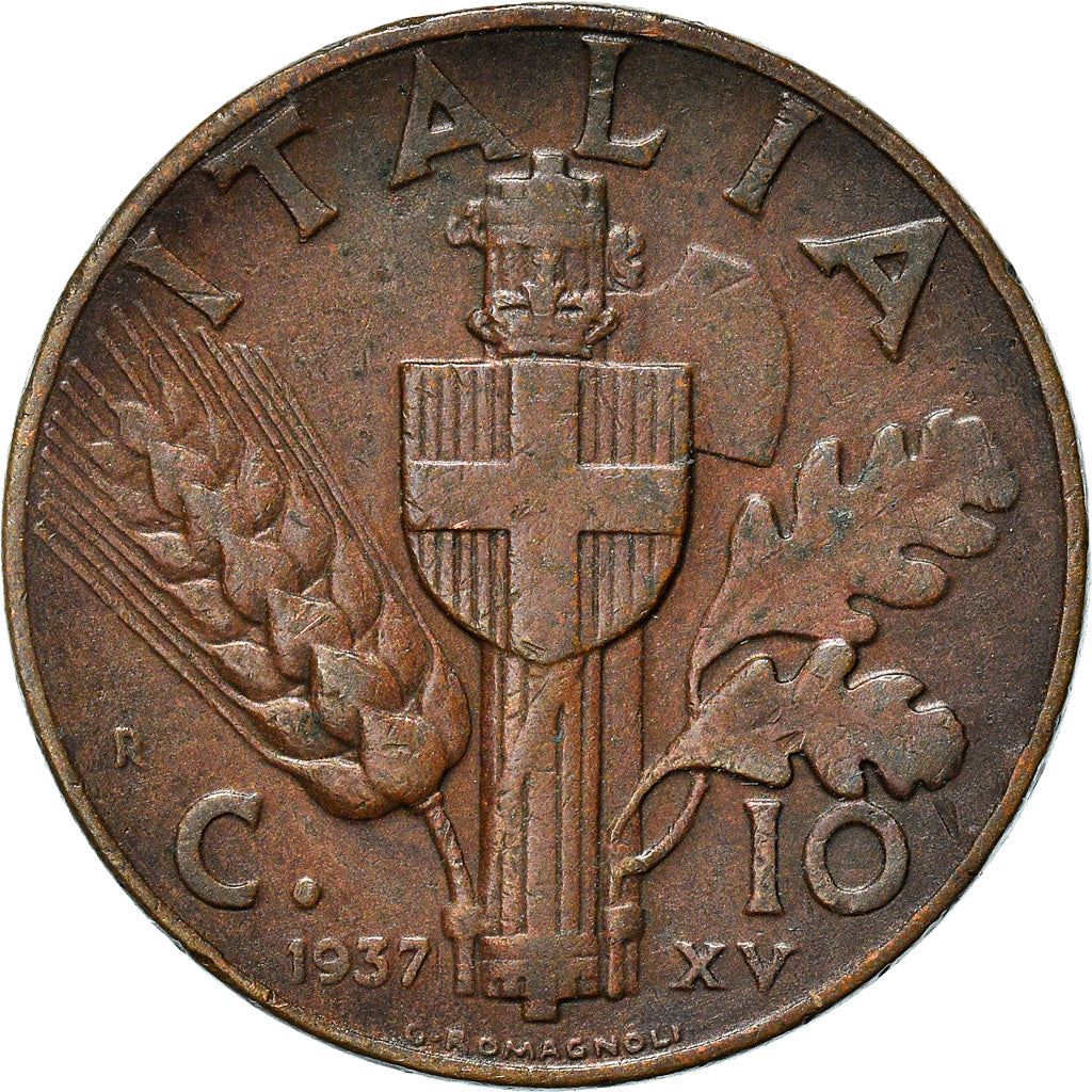 Italy Coin 10 Centesimi - Vittorio Emanuele III | Quadriga | Fasces | Axe | KM74 | 1936 - 1943