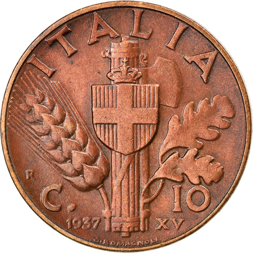 Italy Coin 10 Centesimi - Vittorio Emanuele III | Quadriga | Fasces | Axe | KM74 | 1936 - 1943