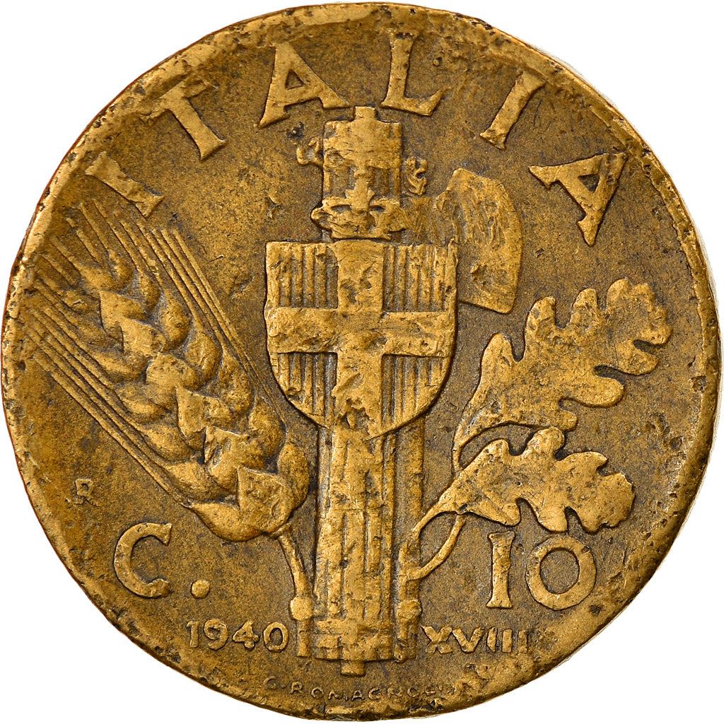 Italy Coin 10 Centesimi - Vittorio Emanuele III | Quadriga | Fasces | Axe | KM74a | 1939 - 1943