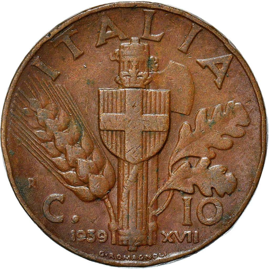 Italy Coin 10 Centesimi - Vittorio Emanuele III | Quadriga | Fasces | Axe | KM74a | 1939 - 1943