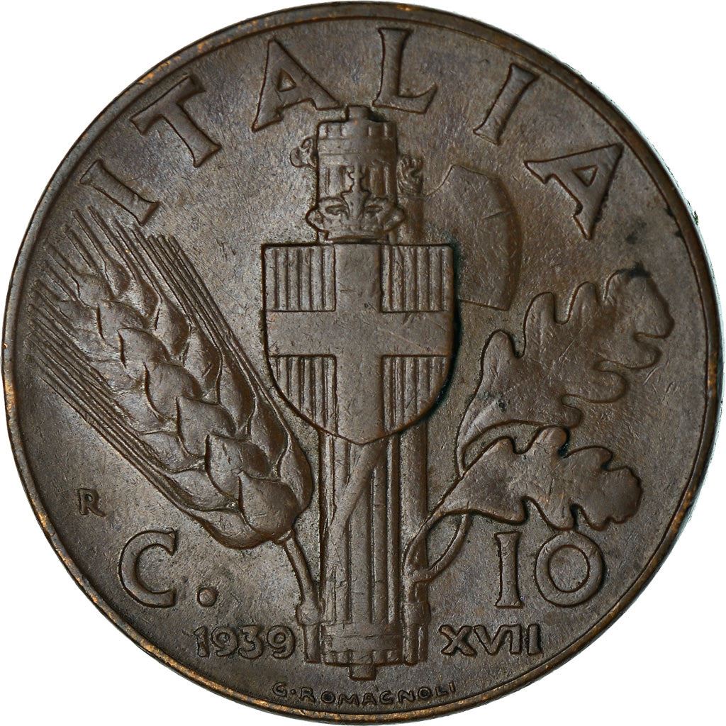 Italy Coin 10 Centesimi - Vittorio Emanuele III | Quadriga | Fasces | Axe | KM74a | 1939 - 1943