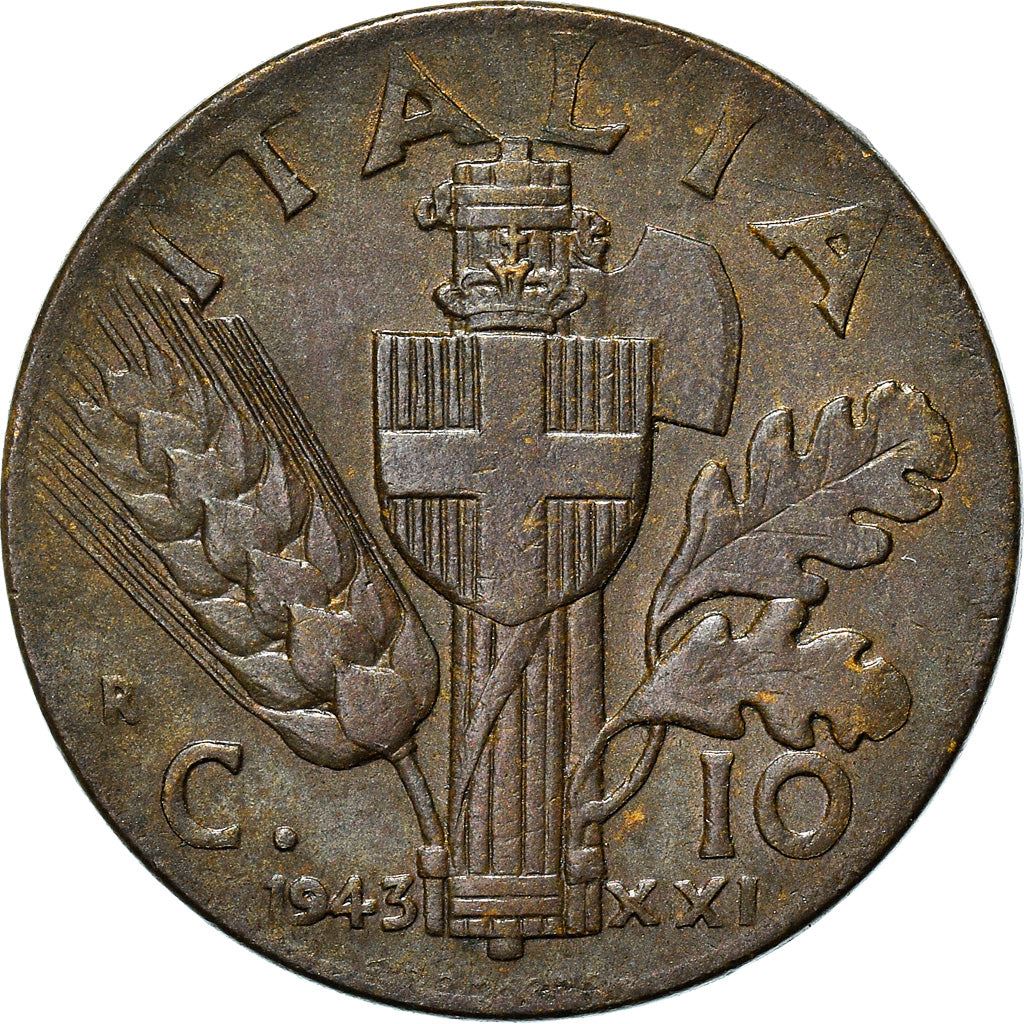 Italy Coin 10 Centesimi - Vittorio Emanuele III | Quadriga | Fasces | Axe | KM74a | 1939 - 1943