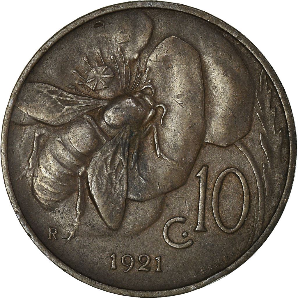 Italy Coin 10 Centesimi - Vittorio Emanuele III | honeybee | Flower | KM60 | 1919 - 1937