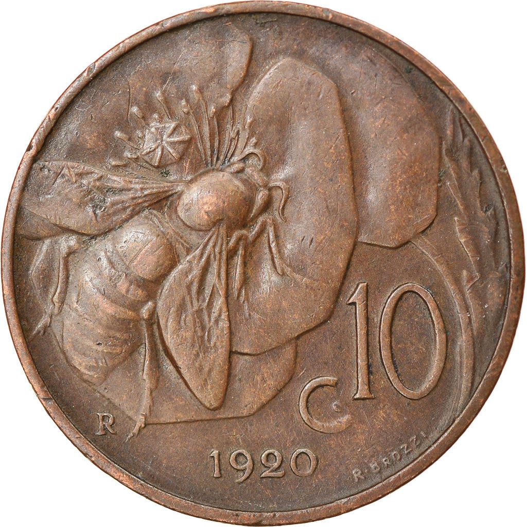 Italy Coin 10 Centesimi - Vittorio Emanuele III | honeybee | Flower | KM60 | 1919 - 1937