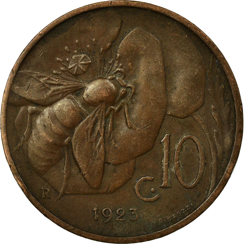 Italy Coin 10 Centesimi - Vittorio Emanuele III | honeybee | Flower | KM60 | 1919 - 1937