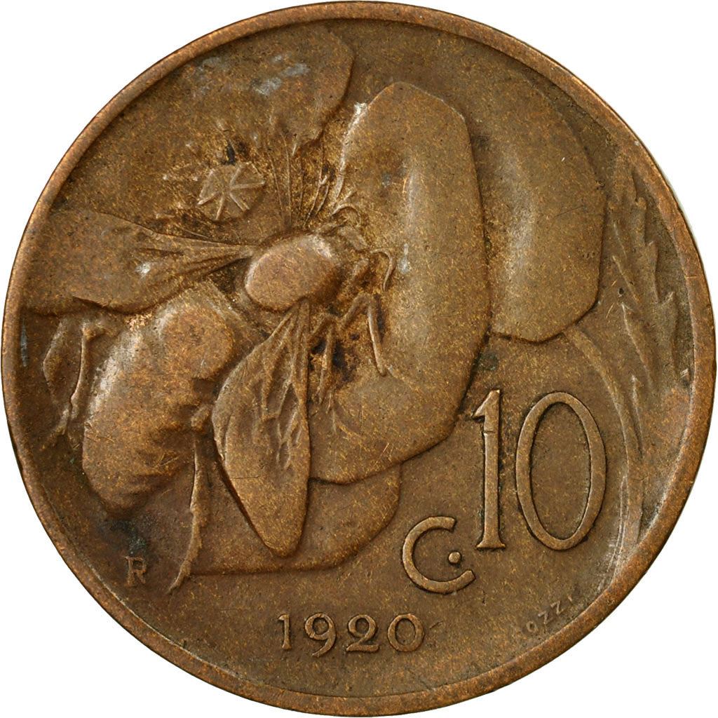 Italy Coin 10 Centesimi - Vittorio Emanuele III | honeybee | Flower | KM60 | 1919 - 1937