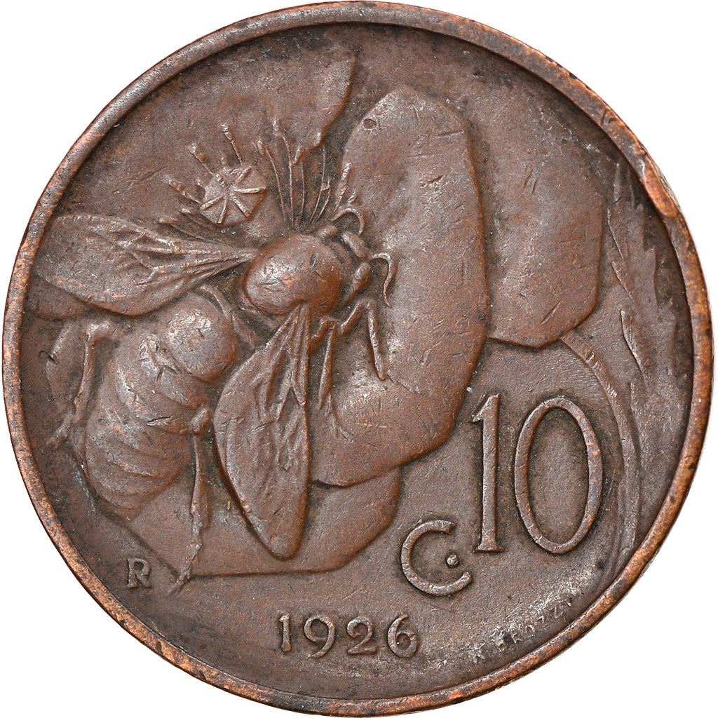 Italy Coin 10 Centesimi - Vittorio Emanuele III | honeybee | Flower | KM60 | 1919 - 1937