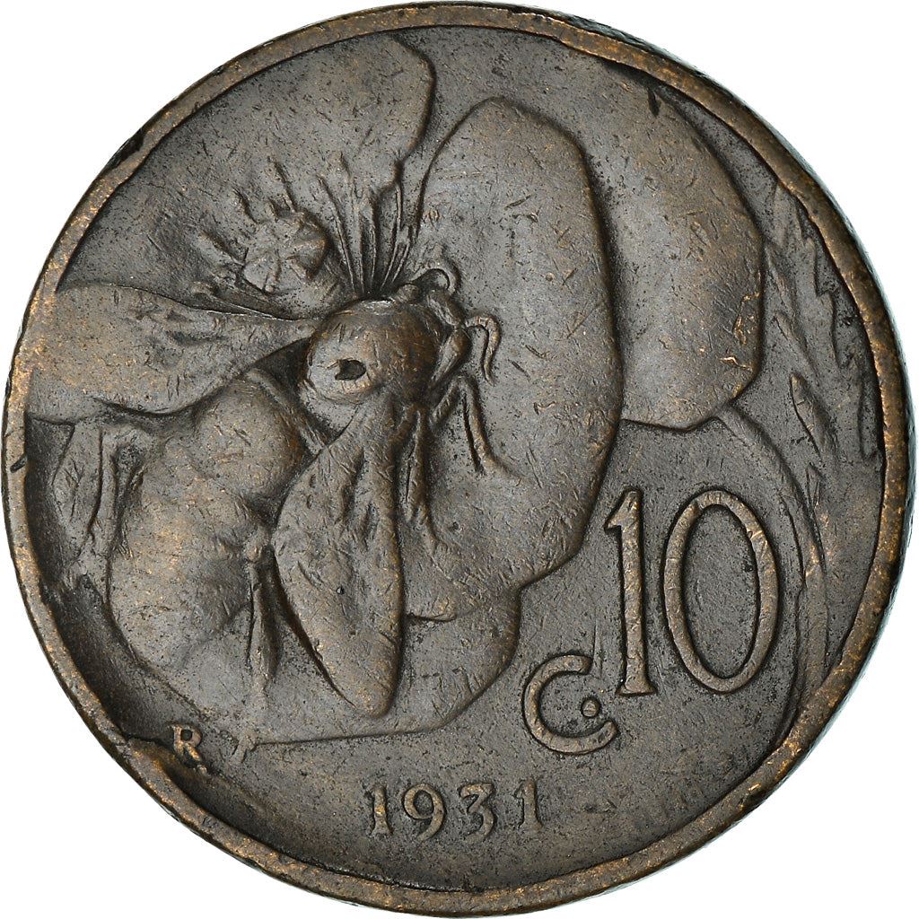 Italy Coin 10 Centesimi - Vittorio Emanuele III | honeybee | Flower | KM60 | 1919 - 1937