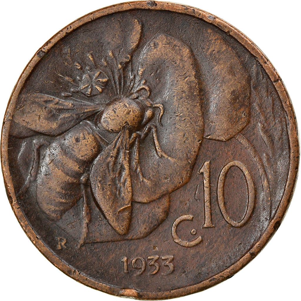 Italy Coin 10 Centesimi - Vittorio Emanuele III | honeybee | Flower | KM60 | 1919 - 1937