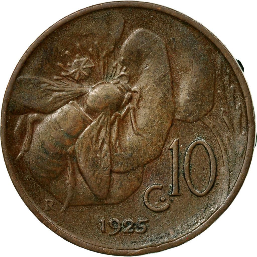 Italy Coin 10 Centesimi - Vittorio Emanuele III | honeybee | Flower | KM60 | 1919 - 1937