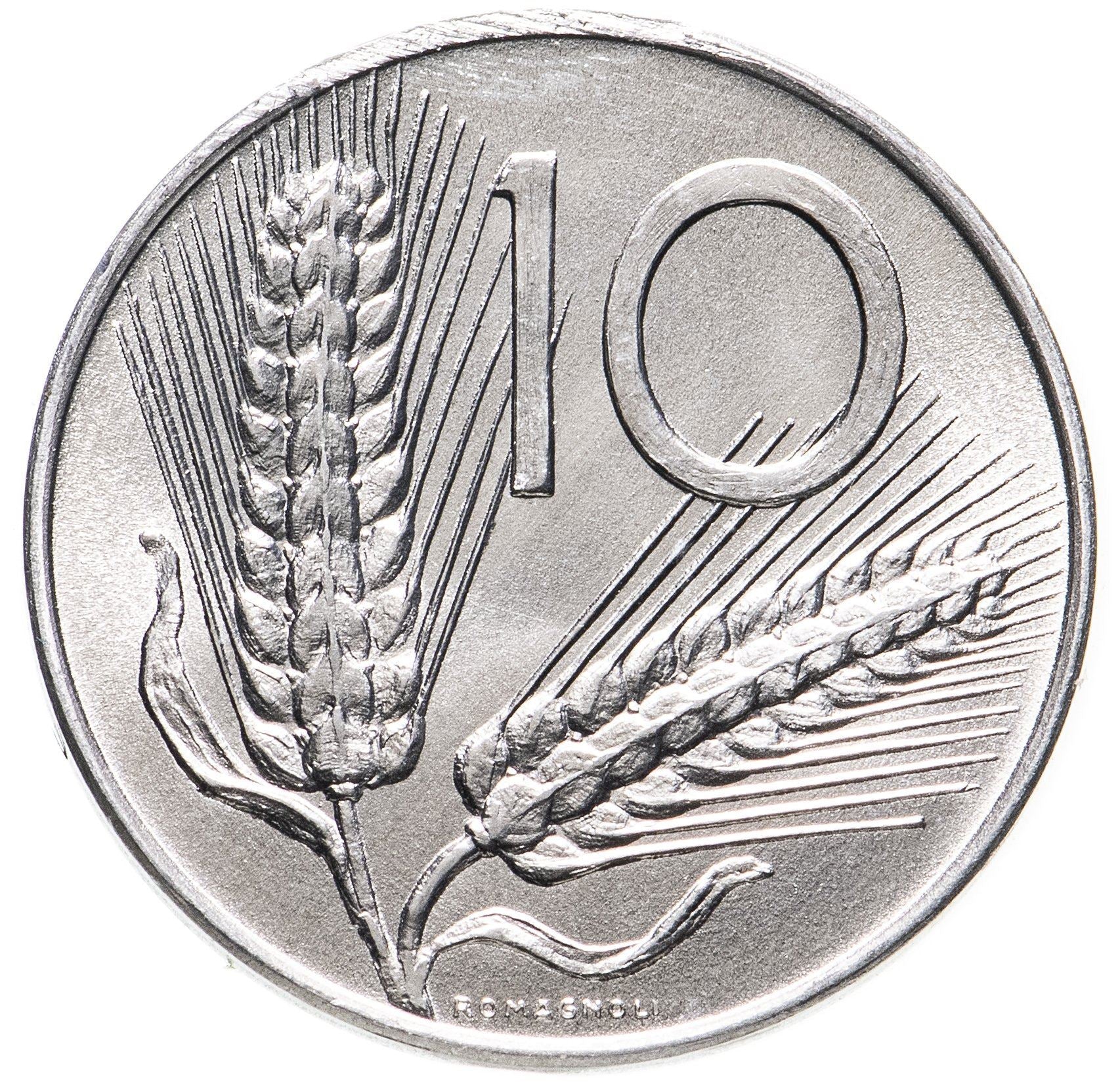 Italy Coin 10 Lire | Plough | Ears of Wheat | KM93 | 1951 - 2001