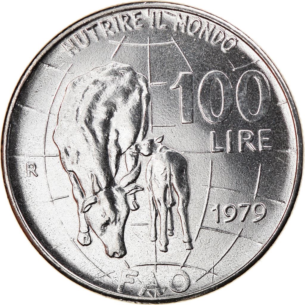 Italy Coin 100 Lire FAO | Libertine | Goddess Ceres | Flower | Calf | KM106 | 1979