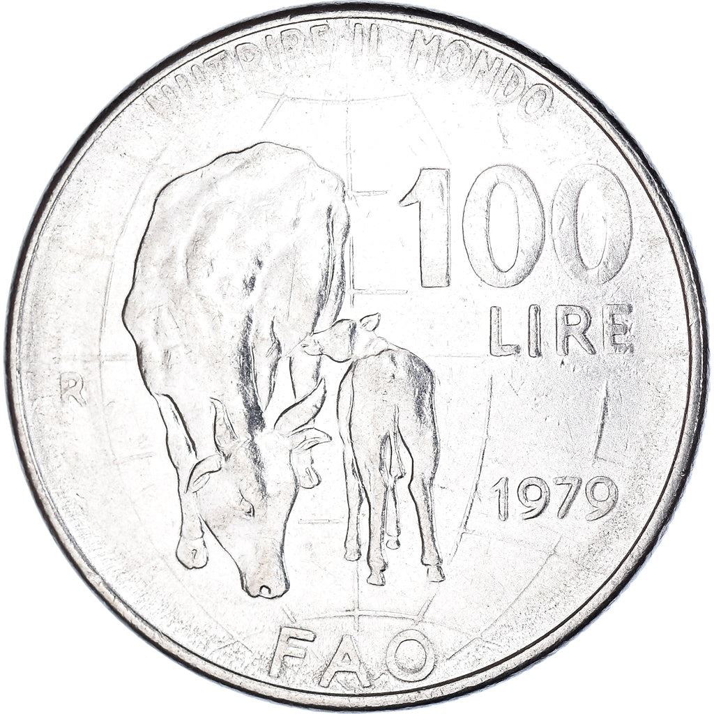 Italy Coin 100 Lire FAO | Libertine | Goddess Ceres | Flower | Calf | KM106 | 1979