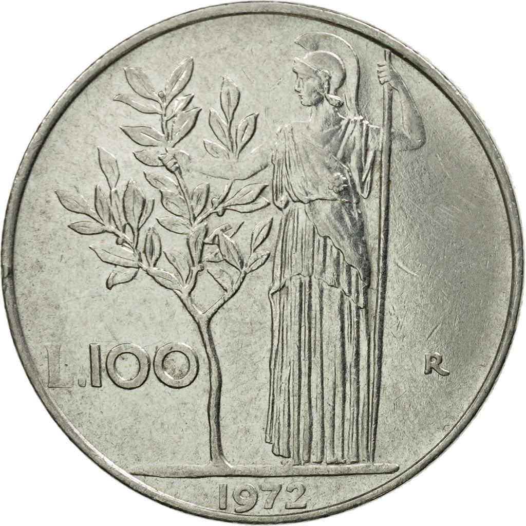 Italy Coin 100 Lire large type | Goddess Minerva | Long Spear | Tree | KM96.1 | 1955 - 1989