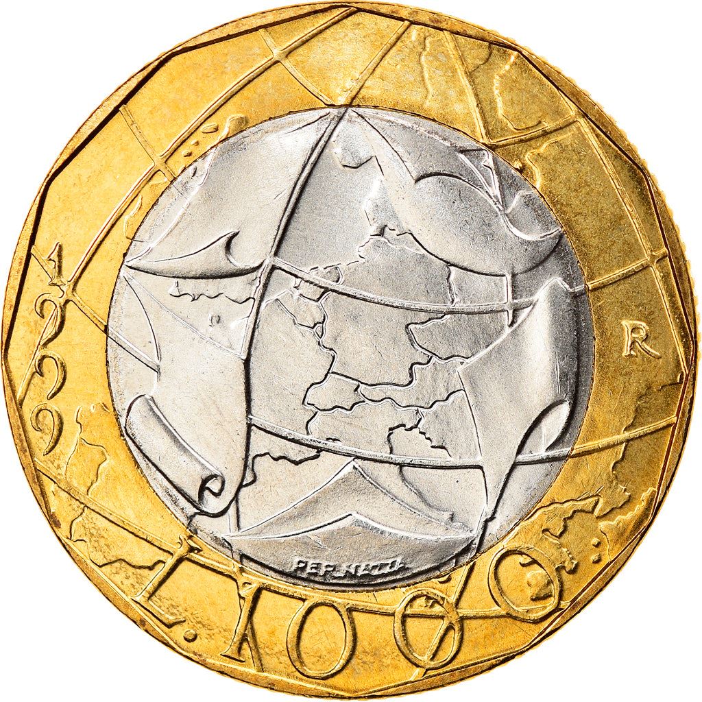 Italy Coin 1000 Lire European Union Reunited Germany Map | Globe | KM194 | 1997 - 2001