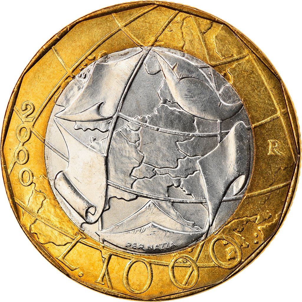 Italy Coin 1000 Lire European Union Reunited Germany Map | Globe | KM194 | 1997 - 2001