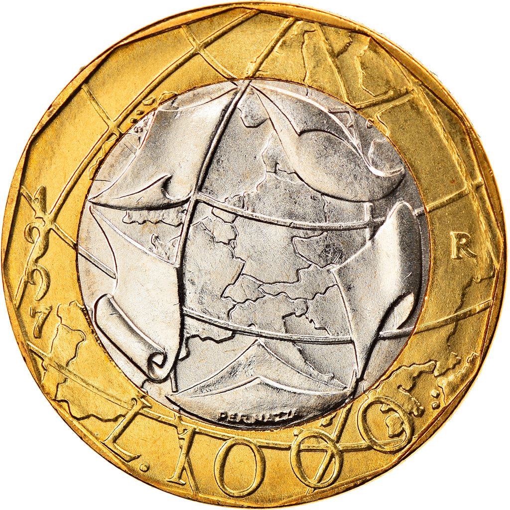 Italy Coin 1000 Lire European Union Reunited Germany Map | Globe | KM194 | 1997 - 2001