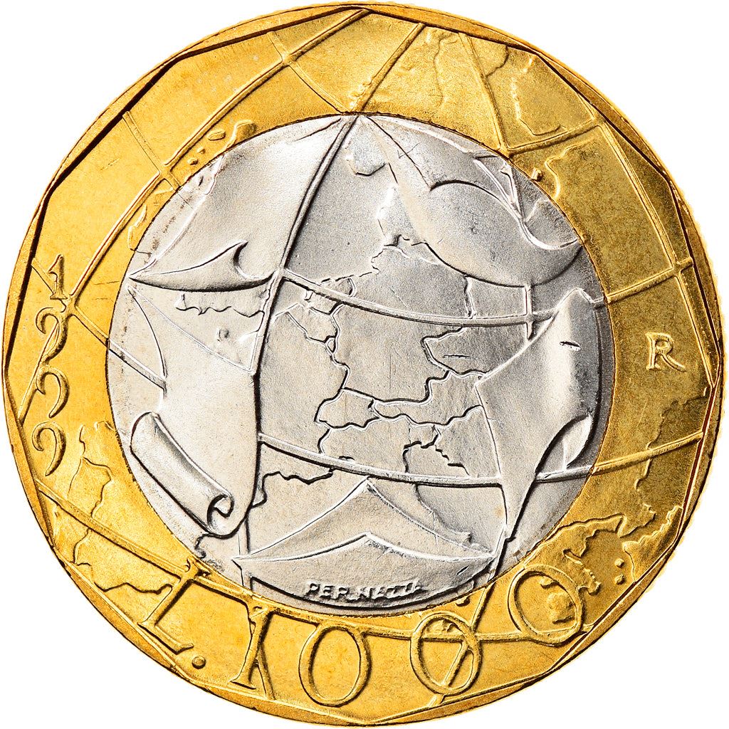 Italy Coin 1000 Lire European Union Reunited Germany Map | Globe | KM194 | 1997 - 2001