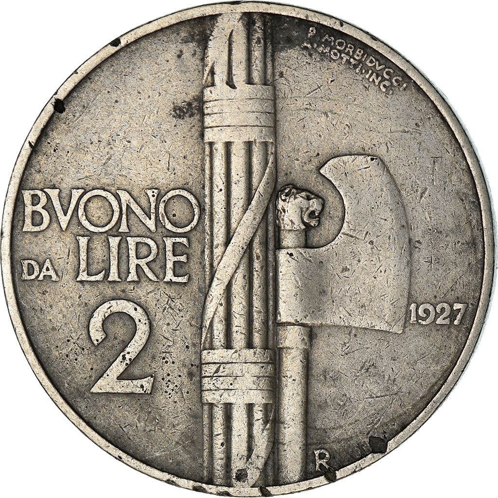 Italy Coin 2 Lire - Vittorio Emanuele III Buono | Axe | Lions Head | KM63 | 1923 - 1935