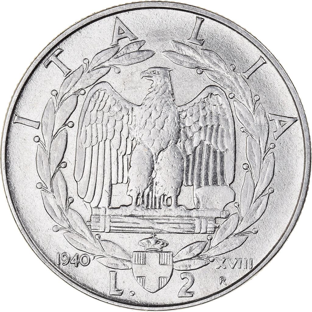 Italy Coin 2 Lire - Vittorio Emanuele III | Eagle | Fasces | Axe | KM78a | 1939 - 1940