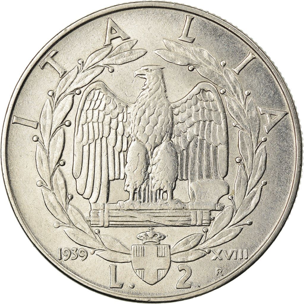 Italy Coin 2 Lire - Vittorio Emanuele III | Eagle | Fasces | Axe | KM78a | 1939 - 1940