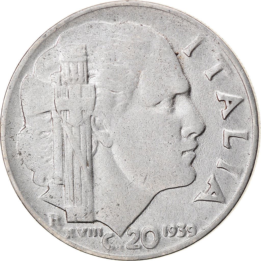 Italy Coin 20 Centesimi - Vittorio Emanuele III | Italia Turrita | Savoy Shield | KM75b | 1939 - 1943