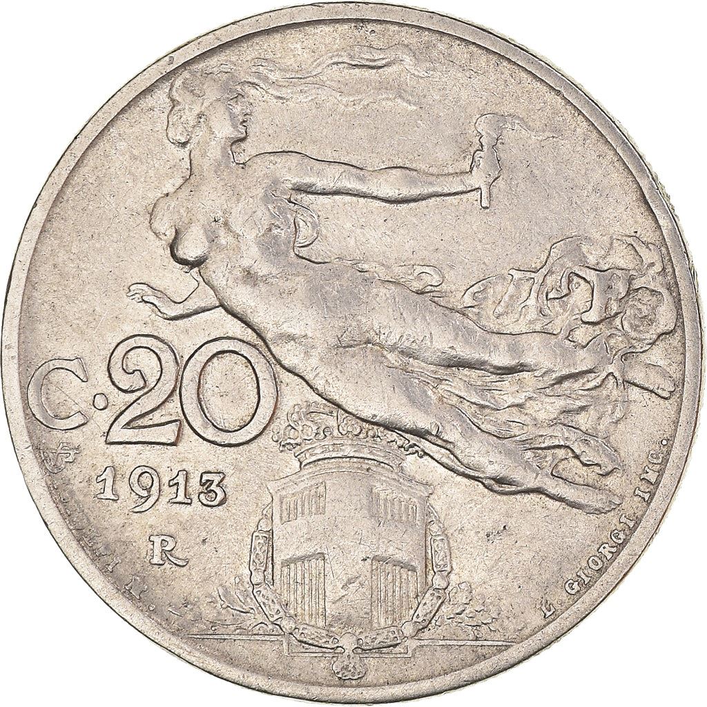 Italy Coin 20 Centesimi - Vittorio Emanuele III | Libertus | Flaming Torch | KM44 | 1908 - 1935