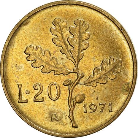 Italy Coin 20 Lire | Oak Branch | Wheat Sprigs | KM97 | 1957 - 2001