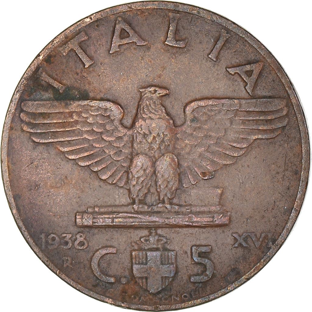 Italy Coin 5 Centesimi - Vittorio Emanuele III | Eagle | Fasces | Quadriga | KM73 | 1936 - 1939