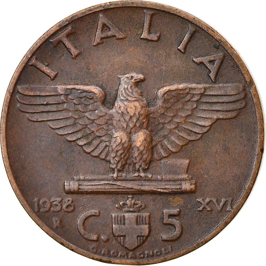 Italy Coin 5 Centesimi - Vittorio Emanuele III | Eagle | Fasces | Quadriga | KM73 | 1936 - 1939