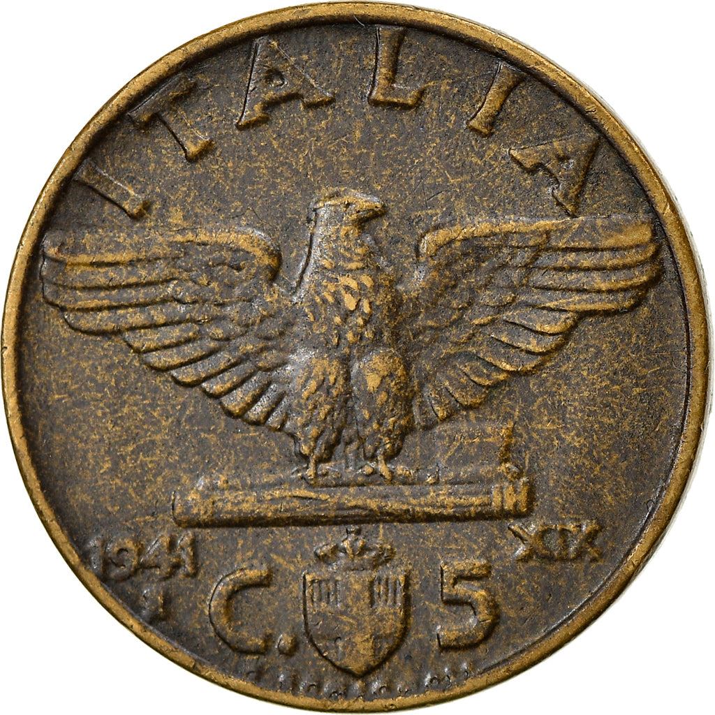 Italy Coin 5 Centesimi - Vittorio Emanuele III | Eagle | Fasces | Quadriga | KM73a | 1939 - 1943