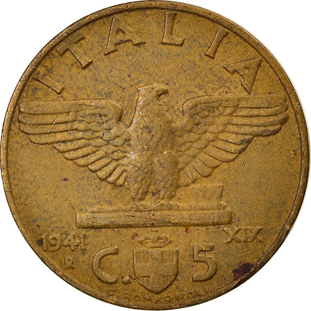 Italy Coin 5 Centesimi - Vittorio Emanuele III | Eagle | Fasces | Quadriga | KM73a | 1939 - 1943