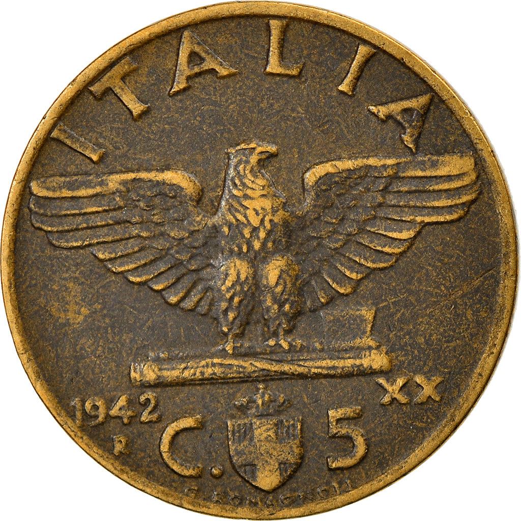 Italy Coin 5 Centesimi - Vittorio Emanuele III | Eagle | Fasces | Quadriga | KM73a | 1939 - 1943