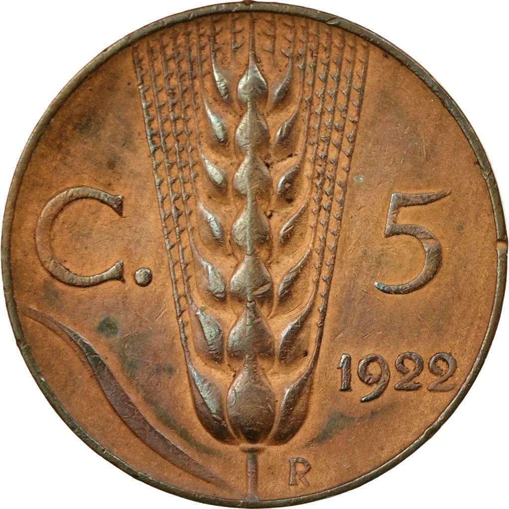 Italy Coin 5 Centesimi - Vittorio Emanuele III | Ear of Wheat | KM59 | 1919 - 1937