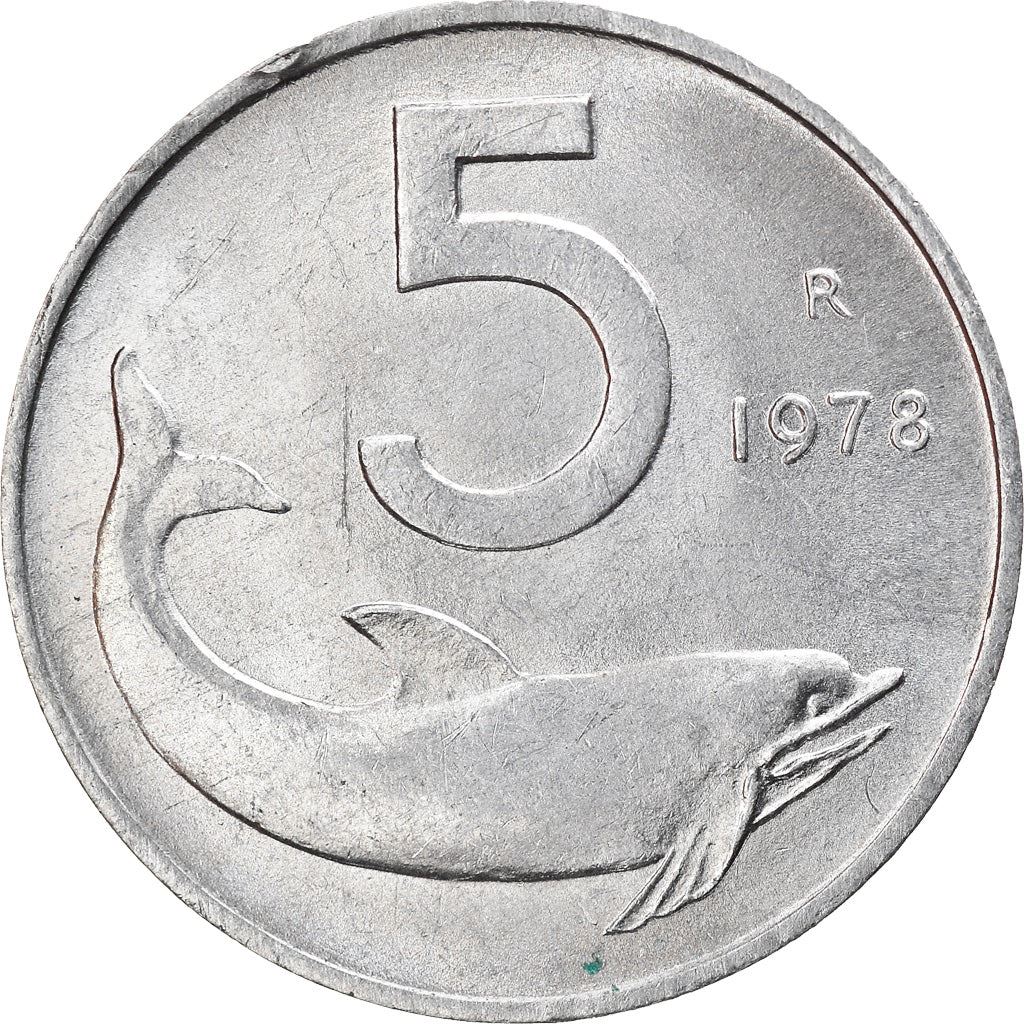 Italy Coin 5 Lire | Ship Rudder | Dolphin | KM92 | 1951 - 2001