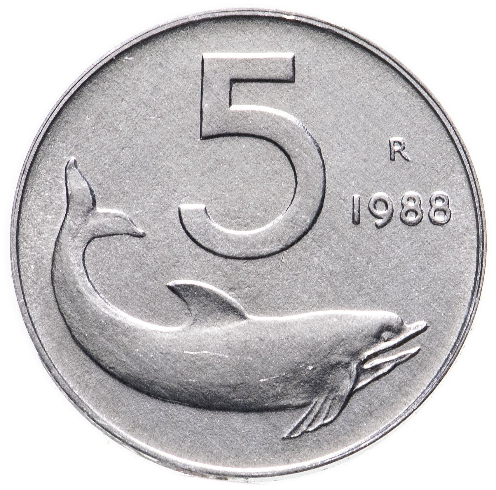 Italy Coin 5 Lire | Ship Rudder | Dolphin | KM92 | 1951 - 2001