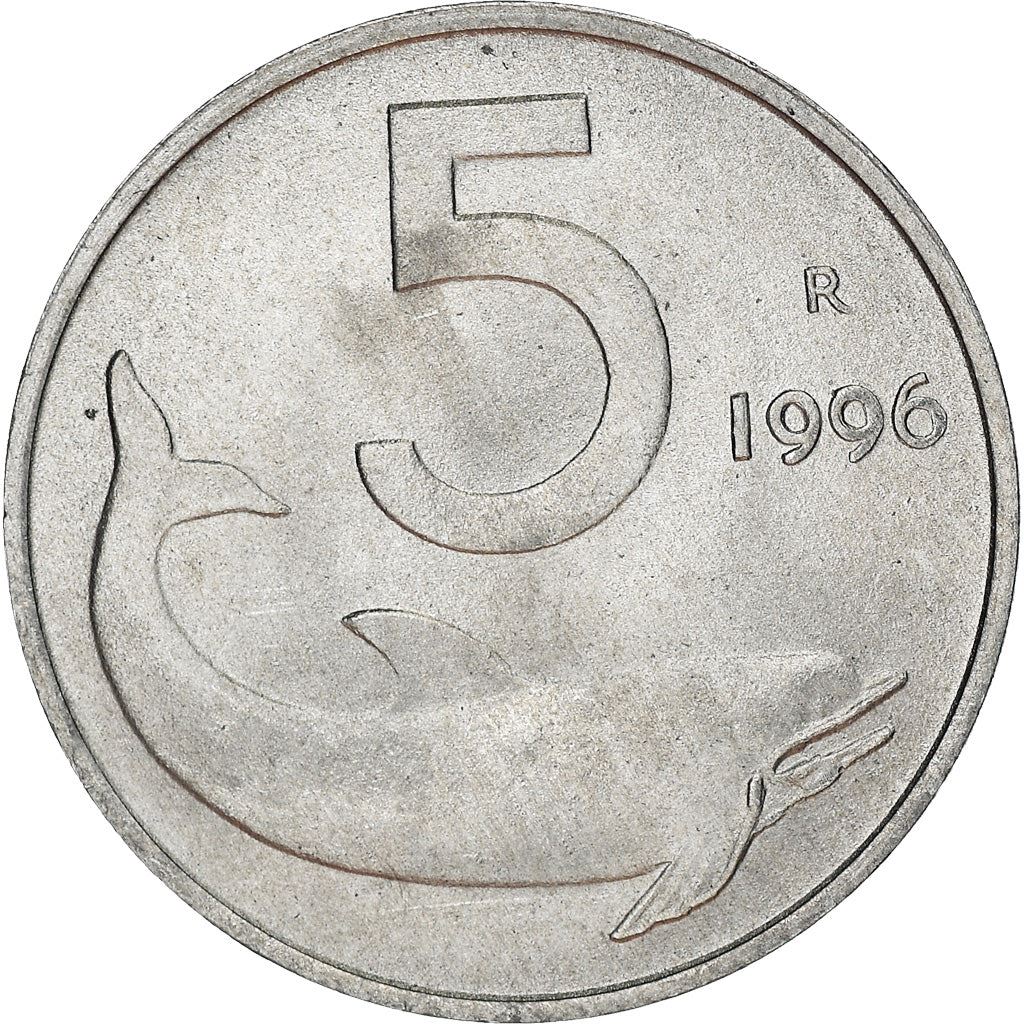 Italy Coin 5 Lire | Ship Rudder | Dolphin | KM92 | 1951 - 2001