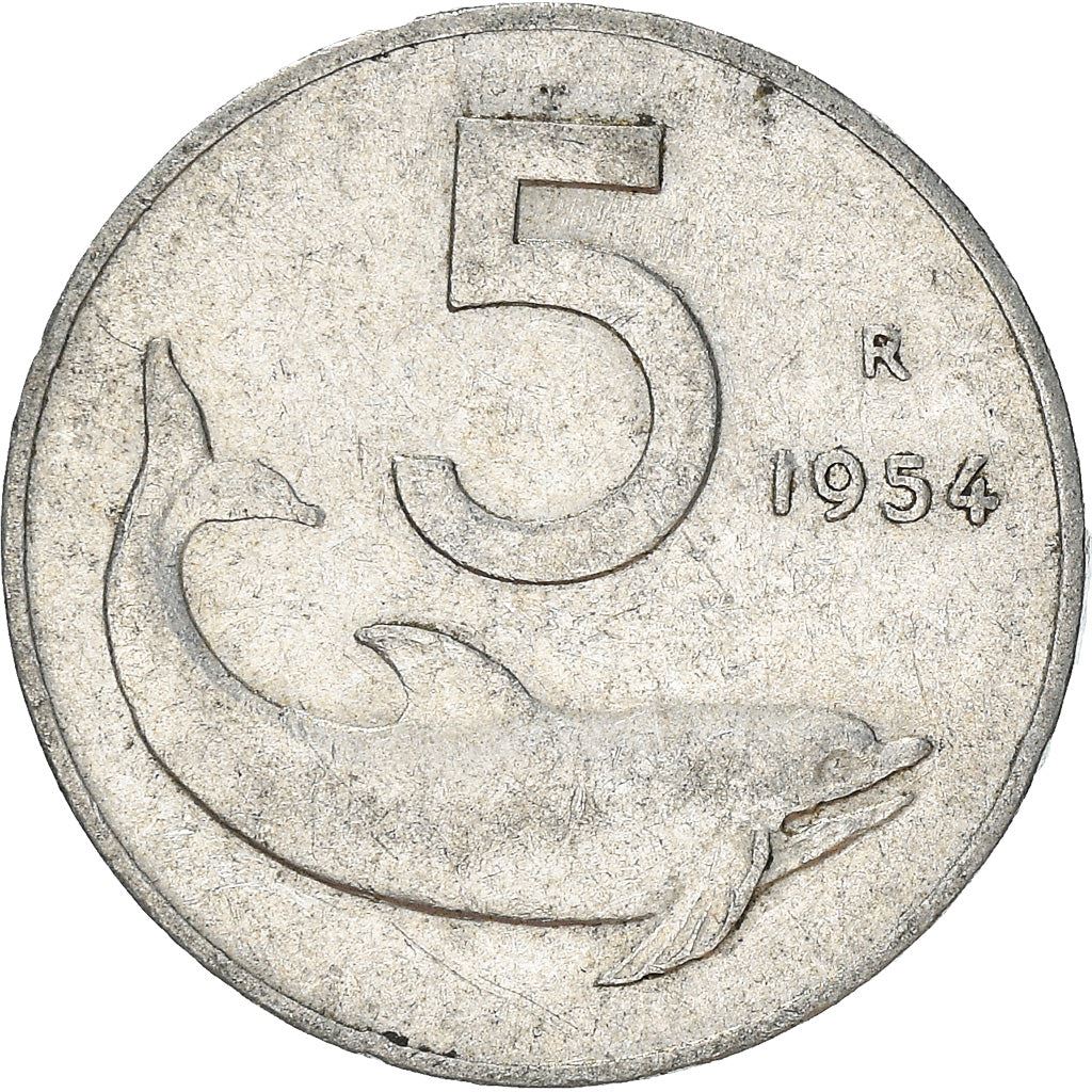 Italy Coin 5 Lire | Ship Rudder | Dolphin | KM92 | 1951 - 2001