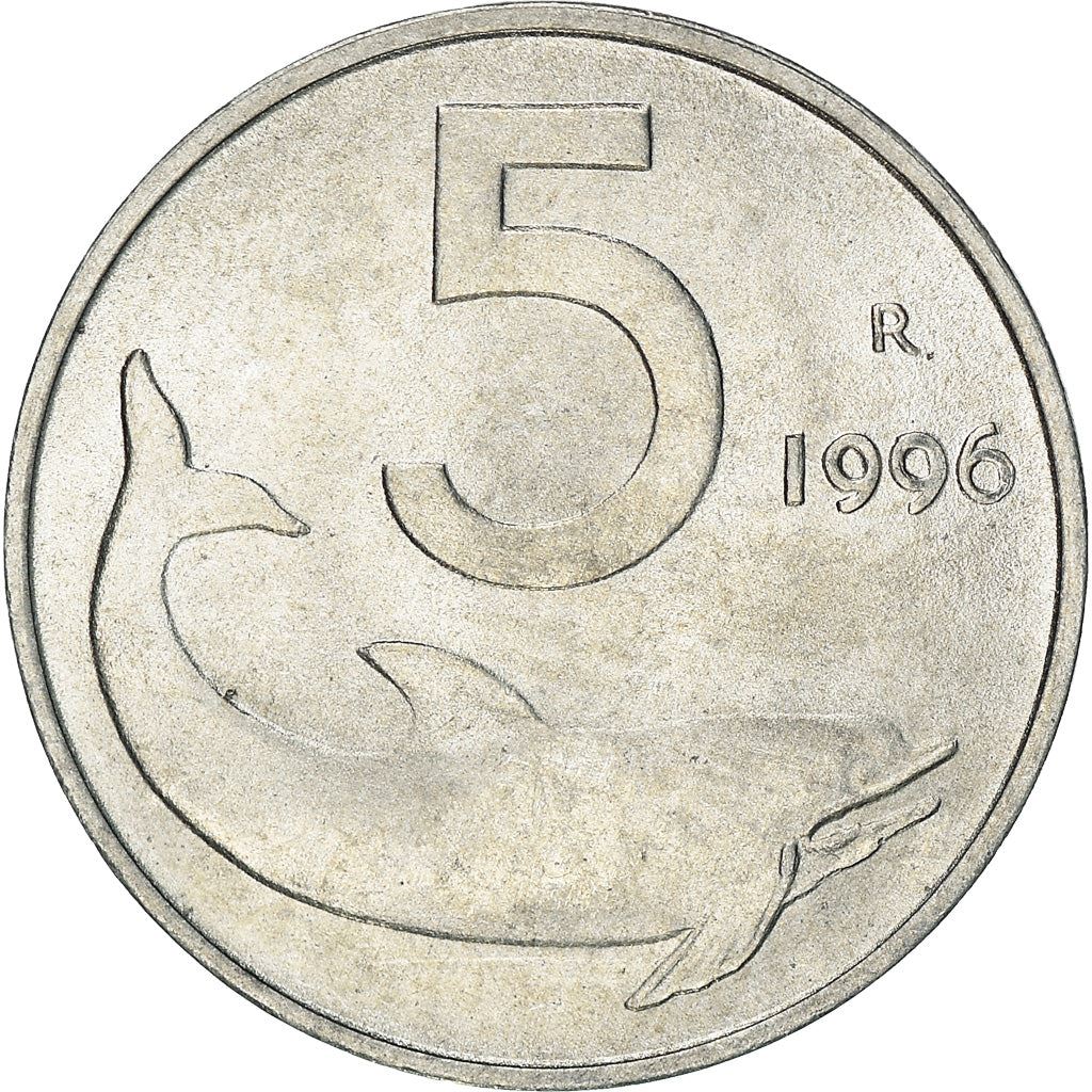 Italy Coin 5 Lire | Ship Rudder | Dolphin | KM92 | 1951 - 2001