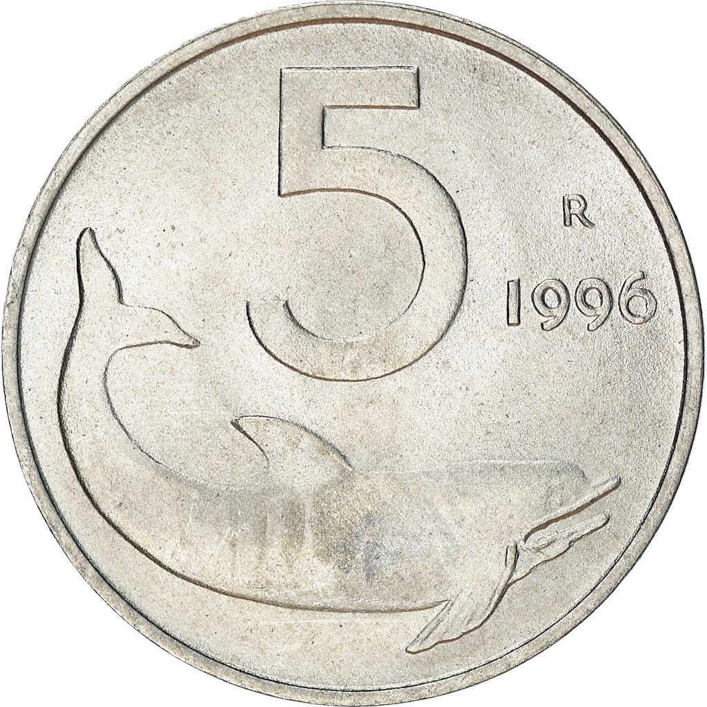 Italy Coin 5 Lire | Ship Rudder | Dolphin | KM92 | 1951 - 2001